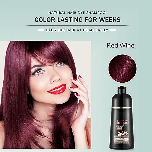Fvquhvo Red Wine Hair Dye Shampoo 3 in 1 for Women & Men - Instant Herbal Red Shampoo Colors in Minutes & Long Lasting 16.90 Fl Oz