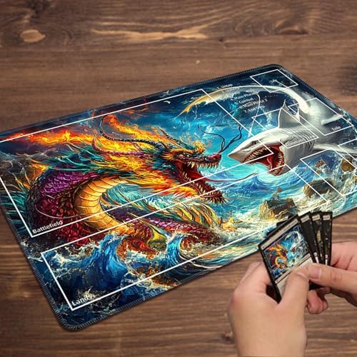 MTG Playmat with Zones Magic Card Playmat Game Mat,TCG & CCG Card Games Mat with Free Storage Bags Size 24 x 14 Inches (with Zones,Fight)