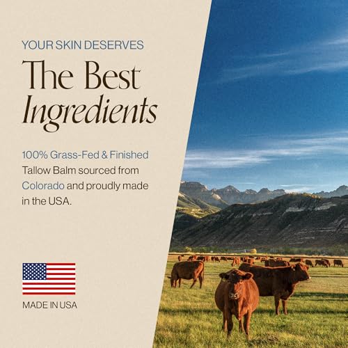 Beef Tallow For Face & Body | Grass Fed & Finished Beef Tallow Balm Infused with Essential Oils (Blue Tansy, Lavender, Jojoba) | Face Moisturizer to Revitalize and Nourish Skin - 2Oz