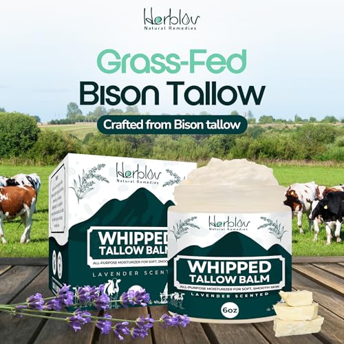 Beef Tallow Balm – Natural Grass Fed Whipped Tallow and Honey All Purpose Balm – Moisturizing Face and Body Lotion for Eczema, Cracked, Dry, Itchy, Irritated Skin – Skin Repair Made in USA (Lavender)