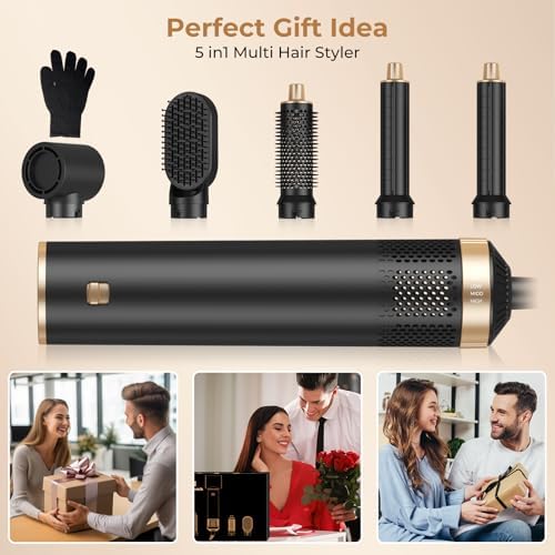 Blow Dryer Brush 5 in 1, Negative Ion Hair Dryer Brush Set Air Styler Curling Wrap Air Curler, Upgrade Hot Air Brush Curling Iron Hair Styling Tools As A Gift for Straight/Curling/Drying/Smoothing