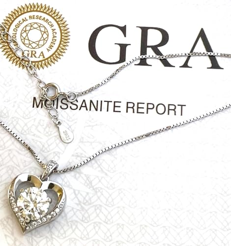 Luxurious 2.2 carat Lab Created Round Brilliant Diamond Solitaire Pendant Necklace for women Silver 18kt White Gold HANDMADE Floating Diamond Jewelry gift (2.8 ct Heart Diamond Solitaire Necklace)