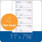 Adams Money and Rent Receipt Book, 3-Part, Carbonless, White/Canary/Pink,7 5/8" x 10 7/8", 100 Sets per Book, 5 Books, 500 Sets Total (TC1182)