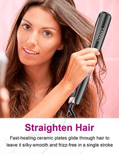 LANDOT Hair Straightener and Curler 2 in 1 - Twist Straightening Curling Iron Combo - Flat Iron Curling Iron in One for Curl Wave Straighten Hair