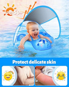 LAYCOL Baby Swimming Float Inflatable Baby Pool Float Ring with Sun Protection Canopy,add Tail no flip Over for Age of 3-36 Months