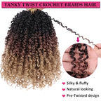 Unionbeauty Pre-twisted Yanky Twist Crochet Hair 8Inch 8 Bundles Pre-looped Passion Twist Crcochet Braids Hair with Bouncy Ombre Brown to Blonde Micro Twist Synthetic Braiding Hair Extensions 1B3027#