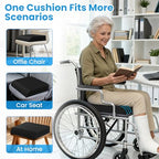 Wheelchair Seat Cushion - Cooling Gel & Memory Foam Office Chair Cushion with Non-Slip Bottom & Washable Cover, Ergonomic Car Seat Pillow for Sciatica, Tailbone, Back Comfort (Black)