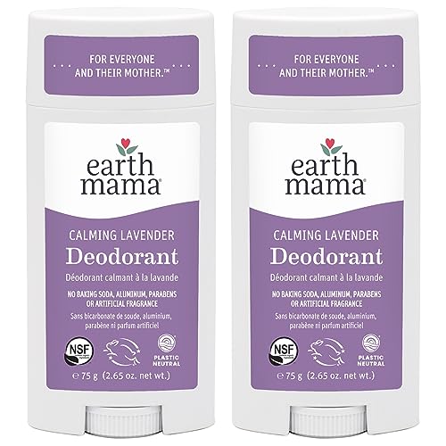 Earth Mama Calming Lavender Deodorant | Safe for Sensitive Skin, Pregnancy and Breastfeeding, Contains Organic Lavender, Calendula and Coconut Oil, No Baking Soda or Aluminum, 2.65-Ounce (2-Pack)