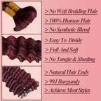 Human Hair Braiding Hair 12A Deep Wave Bulk Human Hair For Braiding 14 Inch 100g/2Bundles No Weft Human Braiding Hair Extensions 99J Burgundy Deep Wave Bulk Human Hair For Boho Braids