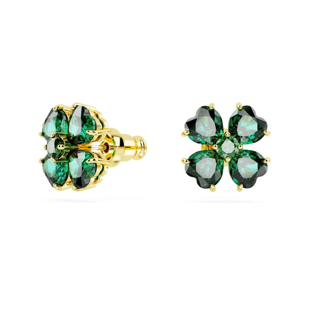 Swarovski Idyllia Stud Earrings, Gold-Tone Finished Clover Motif with Green Stones, Part of the Swarovski Idyllia Collection