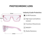 BINGKING ANSI Z87 UV400 Transition Photochromic Pink Safety Glases sunglasses for women (Clear pink (clear shield))