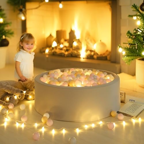 GOGOSO Ball Pit Balls for Toddler, Baby Plastic Playballs Kids Soft Pastel Pelotas Non-Toxic BPA-Free,Pink+Grey+Beige+White,100 Balls