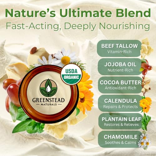 Grass Fed Beef Tallow for Skin – USDA-certified Organic Whipped Tallow Balm For Face and Body with Jojoba Oil and Cocoa Butter – Unscented and Herb-Infused – 1.3 oz