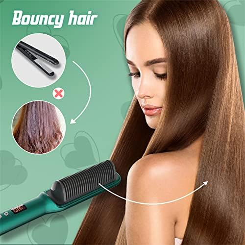 2023 New Negative Ion Hair Straightener Styling Comb with 5 Temp, 2 in 1 Hair Straightener Brush and Curler, Portable Electric Straightening Comb Heated Hair Brush 10s Fast Heating Anti-Scald (White)