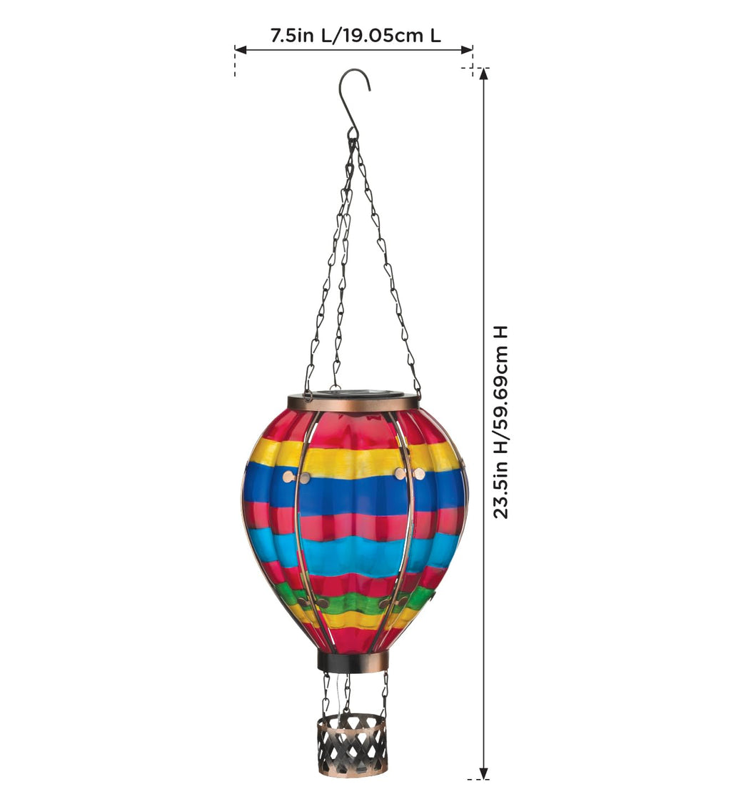 Regal Art & Gift Hot Air Balloon Solar Lantern – Hanging Solar-Powered LED Lights, Waterproof Portable Decorative Outdoor Lamp Made of Metal & Glass for Garden, Patios & Pathway – Multi Stripe(Large)