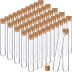 Thyle Glass Test Tubes with Cork Clear Stoppers Round Bottom Lab Test Alcohol Tampons Glass Tubes Container Vials for Plants Scientific Experiments Candy Storage Party Favors (50pcs,15 * 100mm/13ml)