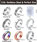 MUCAL Fidget Rings for Anxiety 8pcs Stainless Steel Spinner Ring Anti Anxiety Ring Spinning Moon Star Cool Stress Relieveing Rings for Women Men