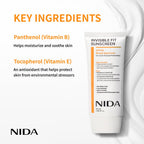 NIDA Invisible Fit Sunscreen | SPF 50 Broad Spectrum UV-A/UV-B Dual Protection | No White Cast, Low Irritation, Hydrating Lotion-like Lightweight Glow Sunscreen for All Skin Types | 1.69 fl. oz., 50ml