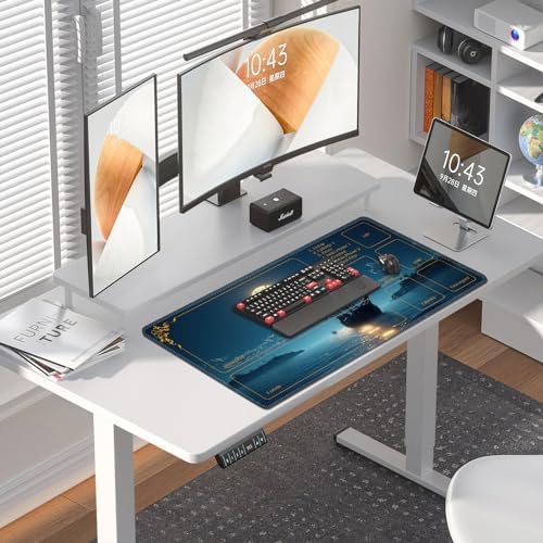 DEGDFSGR for MTG Playmat with Zones 24 x 14 inches for TCG Playmats Non-Slip Rubber Base Commander Play Mat for Card Play mat Iorcana Trading Card Game, Moon Ship Blue Sea