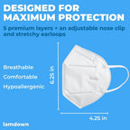 Lamdown (50-Pack) KN95 Face Masks, Individually Wrapped, Premium Disposable Dust Mask, White