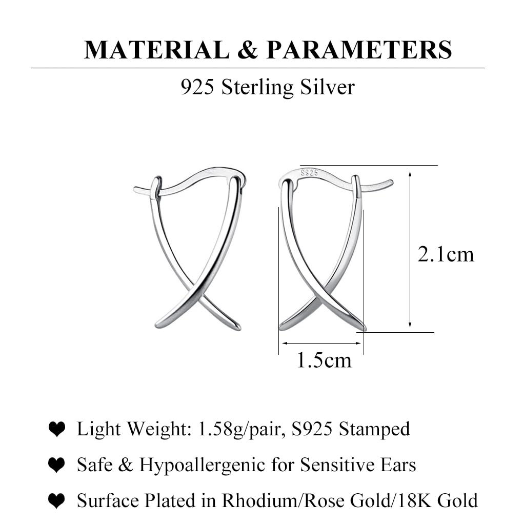SLUYNZ 925 Sterling Silver X Hoop Earrings for Women Teen Girls Minimalist Hoop Earrings Huggie (A-Sterling Silver)