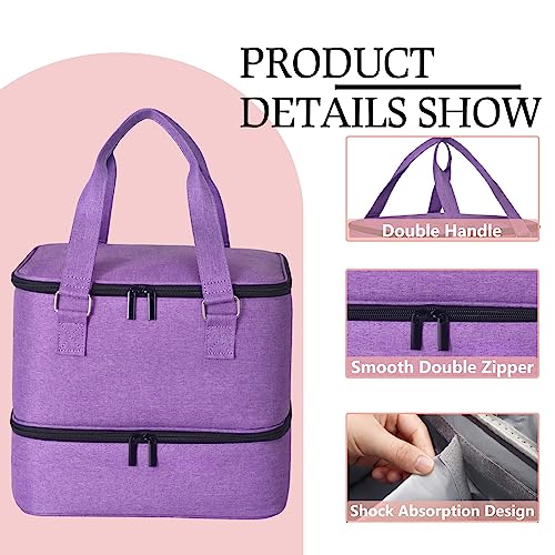 Nail Polish Organizer Case - Holds 42+ Bottles (15ml/0.5 fl.oz) and 1 Nail Lamp, Upgraded Double-layer Nail Polish Carrying Case Nail Polish Storage Bag with Handles (Purple)