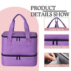 Nail Polish Organizer Case - Holds 42+ Bottles (15ml/0.5 fl.oz) and 1 Nail Lamp, Upgraded Double-layer Nail Polish Carrying Case Nail Polish Storage Bag with Handles (Purple)