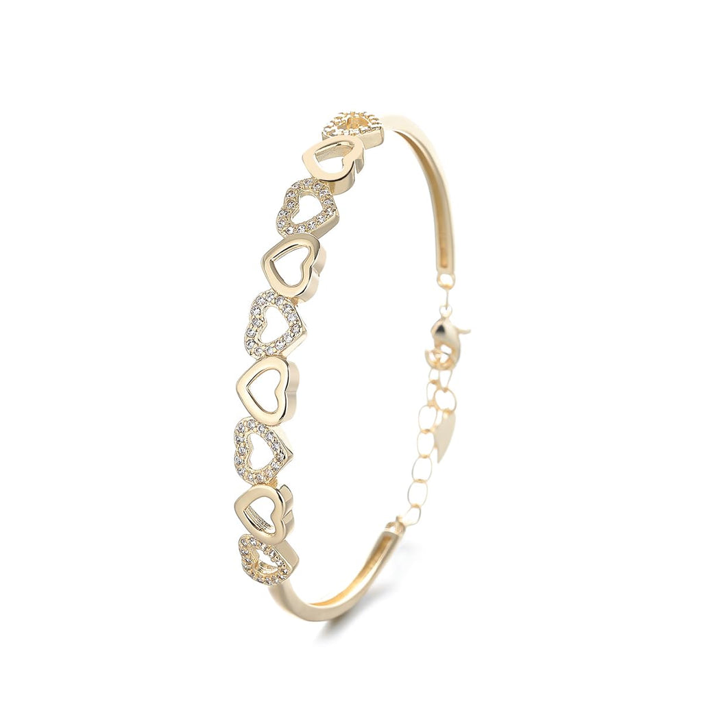 Amy & Annette 14K Gold Plated Heart Bangle Bracelet for Women with Crystals - Adjustable Gold Bangles, Heart Bracelets for Women, Cute Bangle, Gold Plated Bracelets