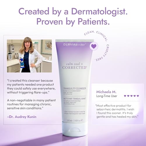 DERMAdoctor Seborrheic Dermatitis Shampoo – 2% Pyrithione Zinc Face Wash, Dermatologist Formulated Anti Dandruff Shampoo for Women, Itchy Scalp Treatment for Hair, Beard, Face & Body – 7.10 oz