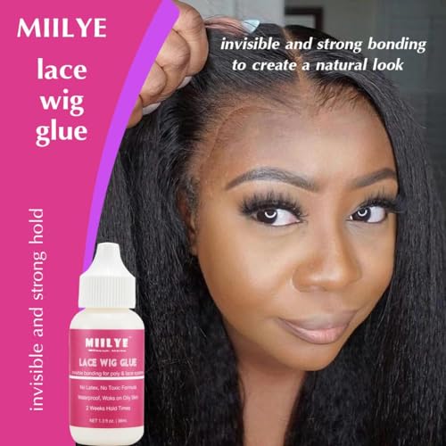 MIILYE Lace Glue for Wigs, Strong Hold Wig Glue for Front Lace Wig, Waterproof Sweat Proof Lace Front Wig Glue Bond Glue for Lace Wigs, Invisible Hair Glue for Wigs Bonding Adhesive, White