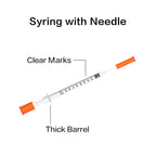 U-100 Syringes with Needle 1ml/cc 29G 1/2'' Disposable Syringe, Individual Wrapped, 100 PACK