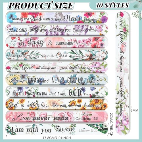 50 Pack Christian Gifts for Women Bulk Bible Verse Scripture Nail Files Floral Emery Boards Christian Religious Party Gifts Employee Appreciation Gifts for Team Staff Coworkers Teachers
