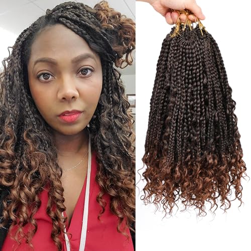 Boho Box Braids Crochet Hair 8 Packs Boho Crochet Braids Pre Looped 1B/30 Goddess Box Braids Crochet Hair for Black Women 14 Inch Boho Braids Crochet Hair Extension