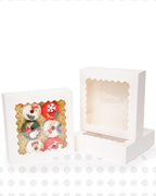 qiqee Auto-pop Up 90pcs White Pastry Box With Window Donut Pie Boxes 8"x8"x2.5" Bakery Box