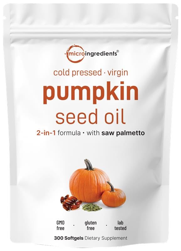 Micro Ingredients Pumpkin Seed Oil with Saw Palmetto, 300 Softgels | Cold Pressed, Pure Virgin Oil, Essential Fatty Acids, & Phytosterols | Non-GMO