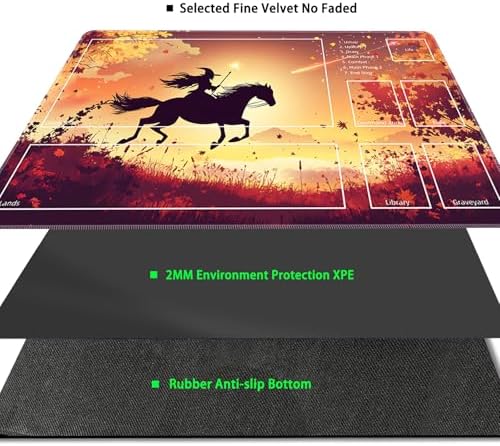 MTG Playmat with Zones Magic Card Playmat Game Mat,TCG & CCG Card Games Mat with Free Storage Bags Size 24 x 14 Inches (with Zones,Star3)