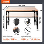 VEVOR Adjustable Workbench, 48" L X 24" W Garage Worktable with Universal Wheels, 28-39.5" Heights & 2000 LBS Load Capacity, with Power Outlets & Hardwood Top & Storage & Foot Pads, for Office Home