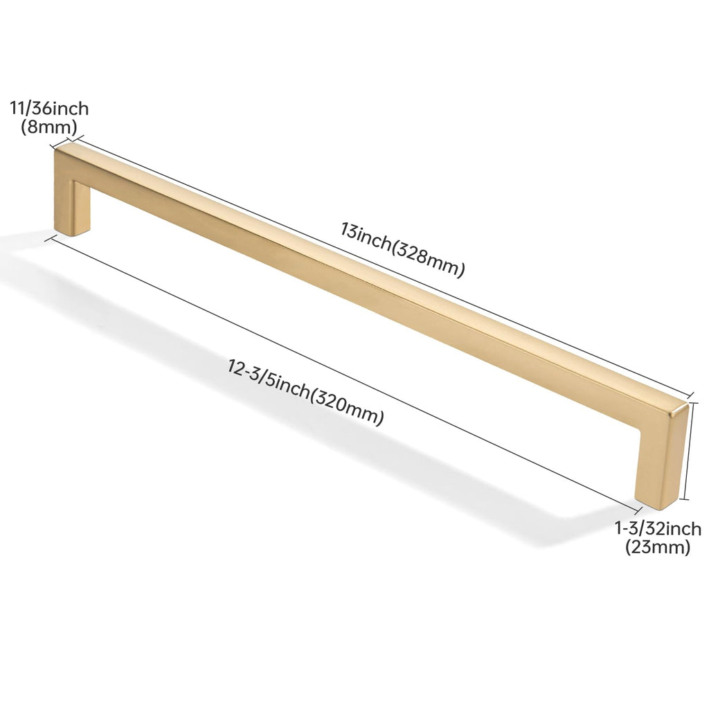 khtumeware 5 Pack 12 inch(305mm) Hole Center Brushed Gold Cabinet Pulls Solid Heavy-Duty Square Matte Gold Cabinet Handles Drawer Pulls Kitchen Cabinet Hardware Kitchen Handle