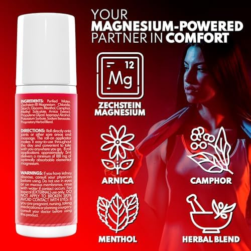 VAL Lombardi Joint & Muscle Therapy Magnesium Roll-On | Zechstein Magnesium Lotion with Arnica & Herbal Blend | 3oz