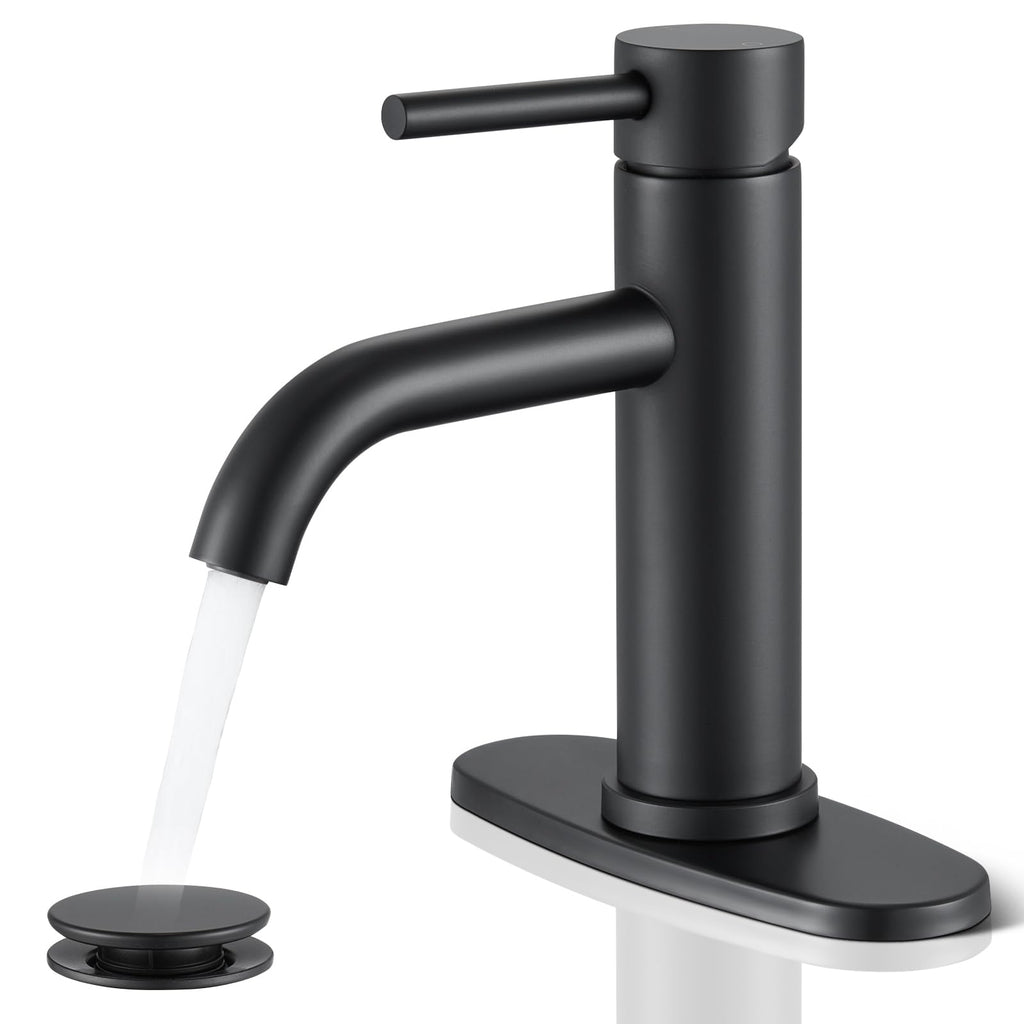 WINKEAR Black Bathroom Faucet, Single Hole Bathroom Faucet Stainless Steel