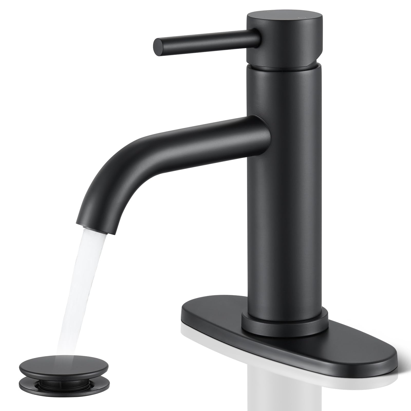 WINKEAR Black Bathroom Faucet, Single Hole Bathroom Faucet Stainless Steel
