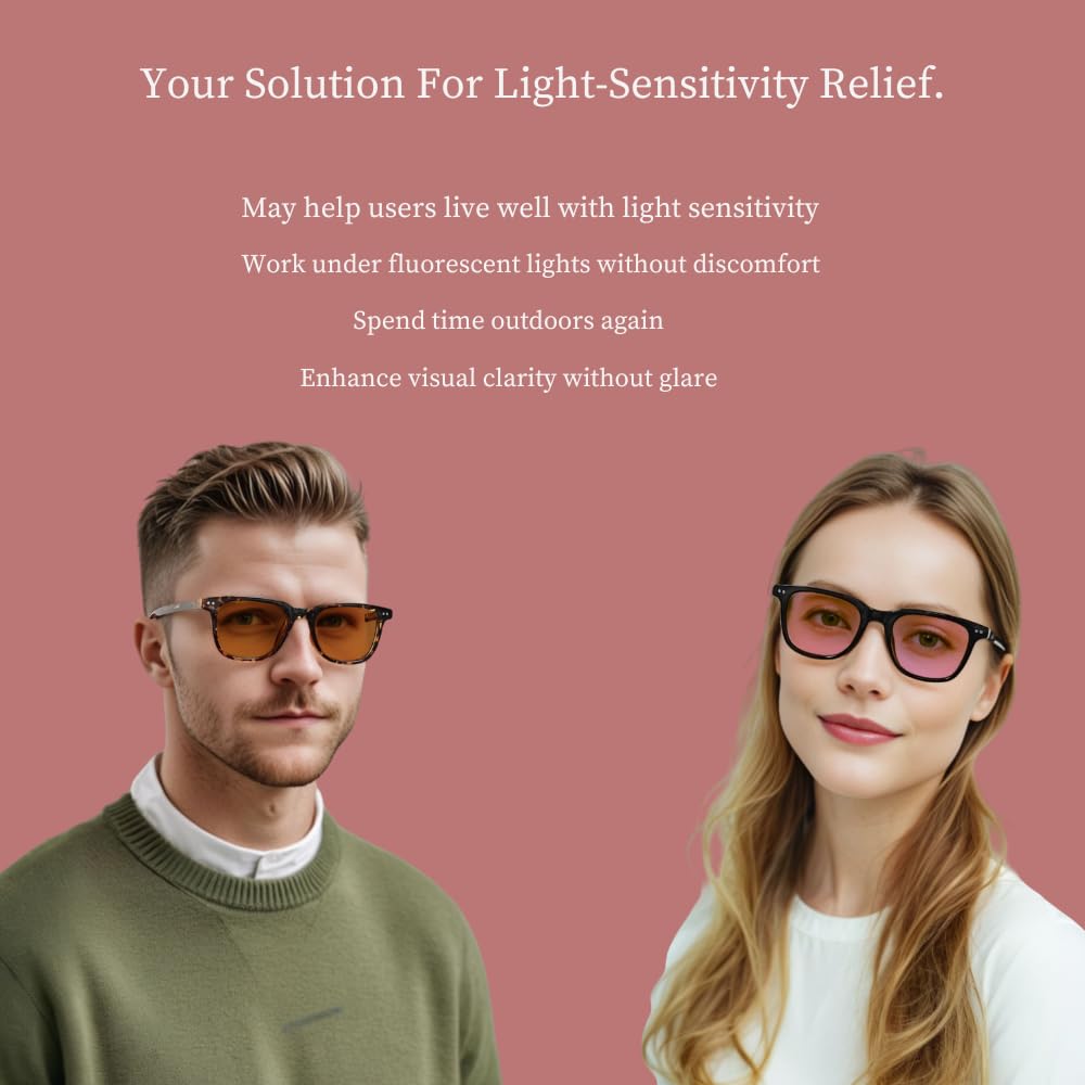 UrbanLens Indoor Fluorescent-41 Pink & Outdoor Fluorescent-60 Brown Tinted Migraine Light Sensitivity Glasses for Photophobia, Fluorescent LED Glare and Computer