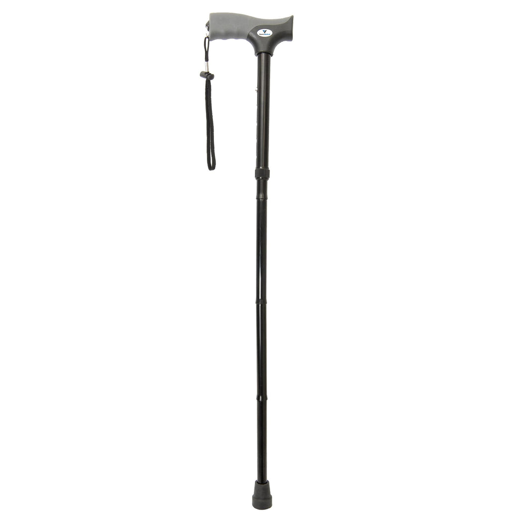 FSA/HSA Eligible, Vaunn Medical Easy Grip Height Adjustable Folding Cane/Walking Stick with Strap/Pouch- Compact, Portable, and Safe Walking Assistant- Non-Slip Grip Handle- Men, Women, Elderly