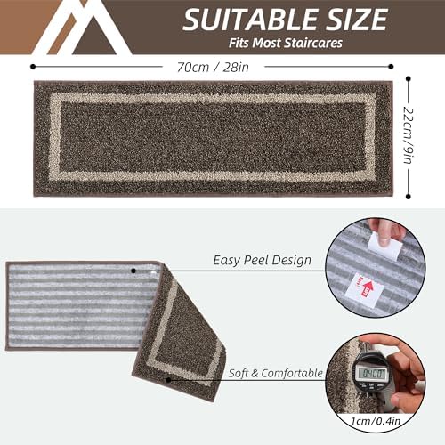 COSY HOMEER Soft Stair Treads 15pcs Non-Slip Carpet Mat 28inX9in Indoor Stair Runners for Wooden Steps,Stair Rugs for Kids and Dogs, 100% Polyester TPE Backing Brown,Square