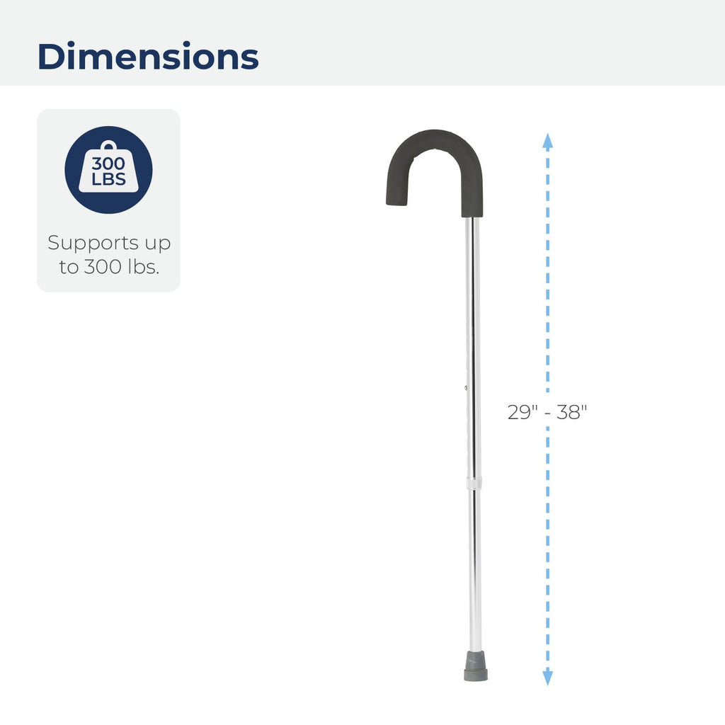Drive Medical Round Handle Aluminum Walking Cane With Foam Grip, Silver