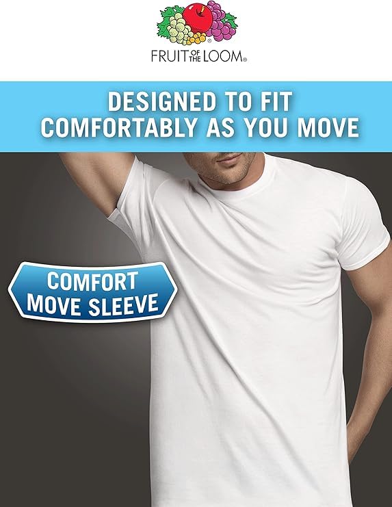 Fruit of the Loom Mens Stay Tucked Crew T-Shirt Underwear, Classic Fit - White 6 Pack, Large US