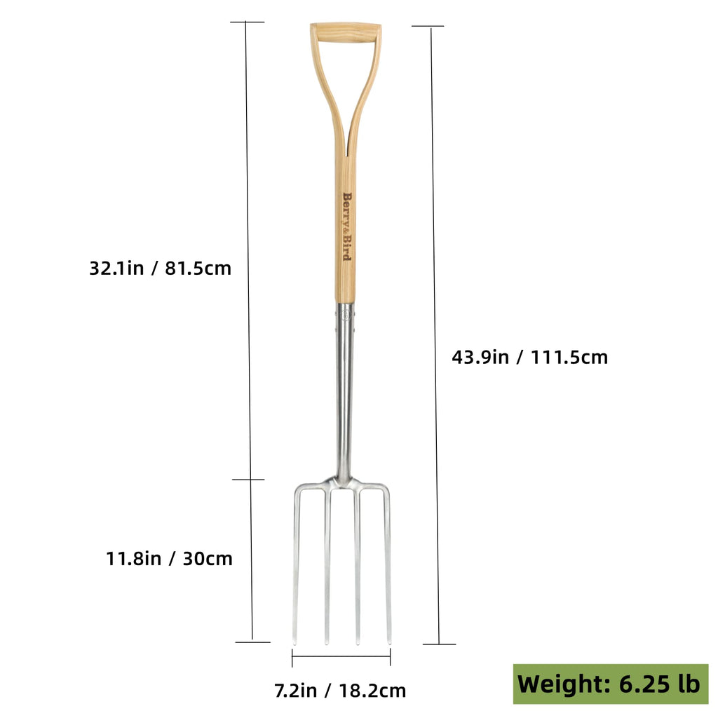 Berry&Bird Gardening Digging Fork, 4-Tine Stainless Steel Pitchfork