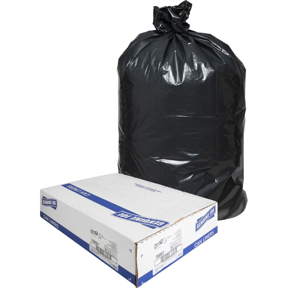 Genuine Joe Low Density Can Liners, 28.5" x 43", 23 gal Capacity, 1.0 mil, Black, Fits Slim Jim Receptacles, 150 Count