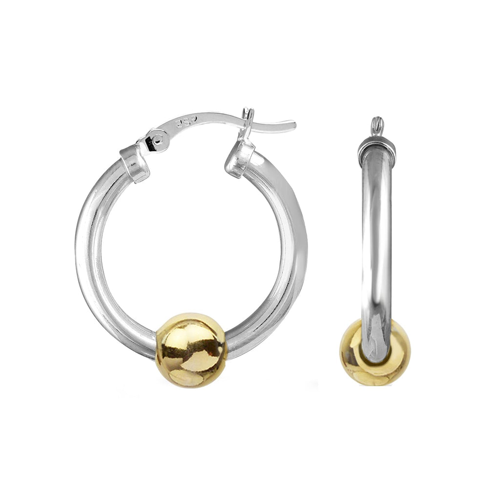 LeCalla 925 Sterling Silver Cape Style Hoop Earrings | 14K Gold-Plated Two-Tone Ball High Polish Beaded Click-Top Hoop Earrings for Women - 25mm