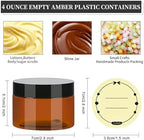 TUZAZO 4 Oz Amber Plastic Cosmetic Jars Leak Proof Small Container with lids for Cream, Lotion, Powder, Ointments, Beauty Products, 6 Pcs